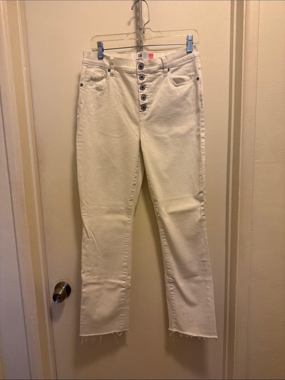 CAbi Straight-Leg Button-Fly Cream Jeans